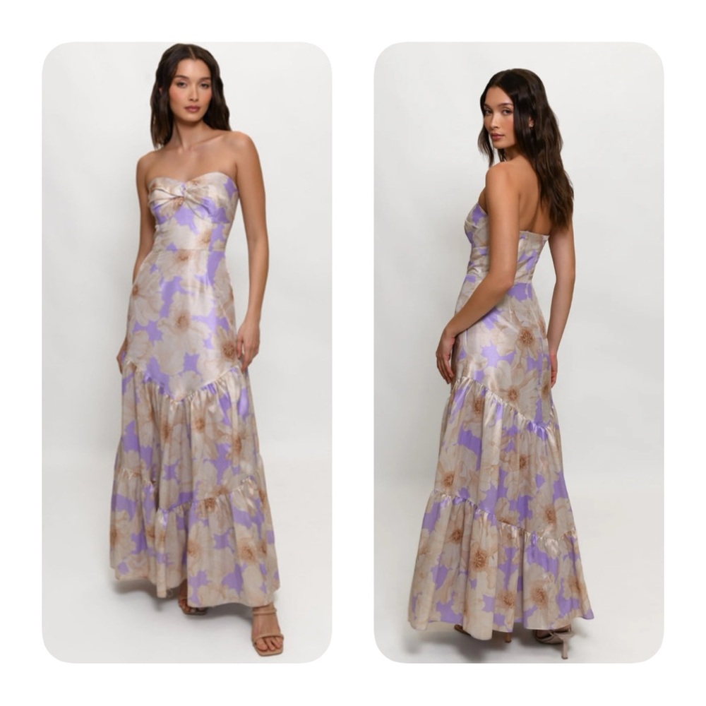 Hutch Rosewood Floral Strapless Gown $350 NWT Drop Waist Purple 10